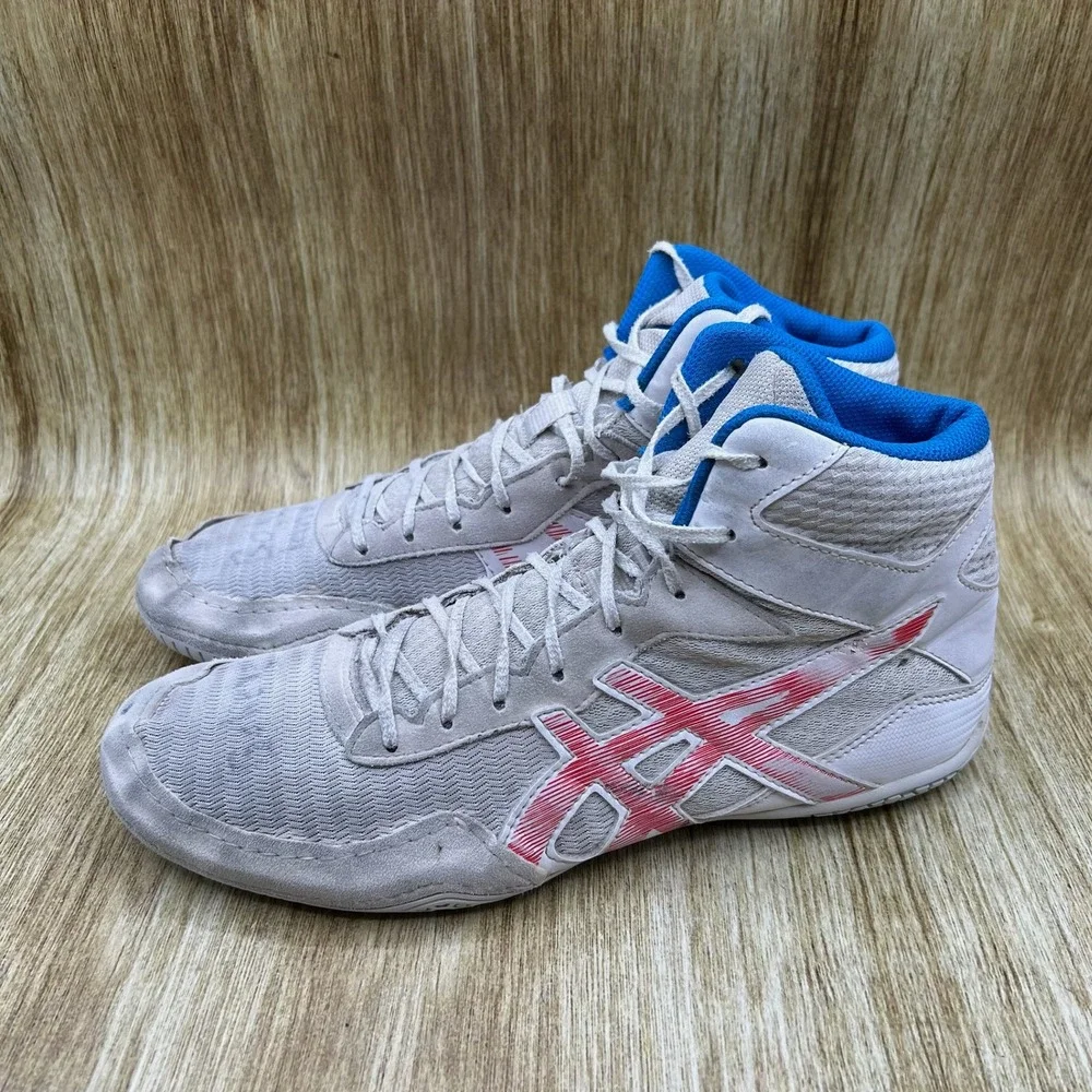 ASICS Matcontrol 2 Wrestling Shoes Men's 10.5 Grey Blue Red High Top 1081A029